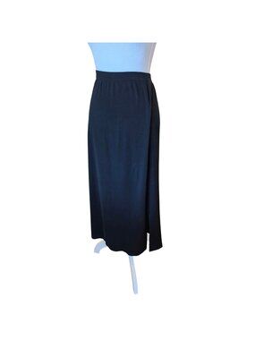 Ming Wang Black Knit Midi Skirt Size Large Pull On Elastic Waist Slit